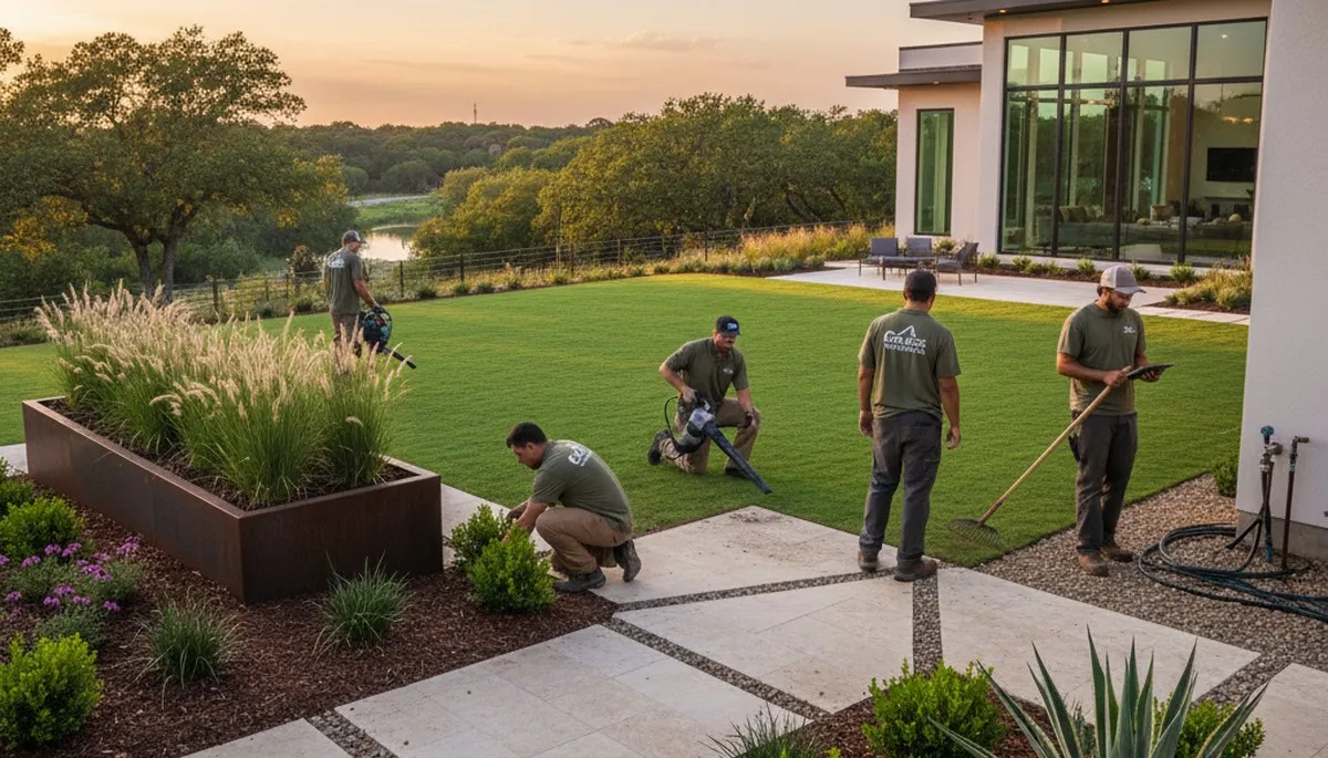 Landscaping team serving Austin, TX with professional lawn and garden maintenance services