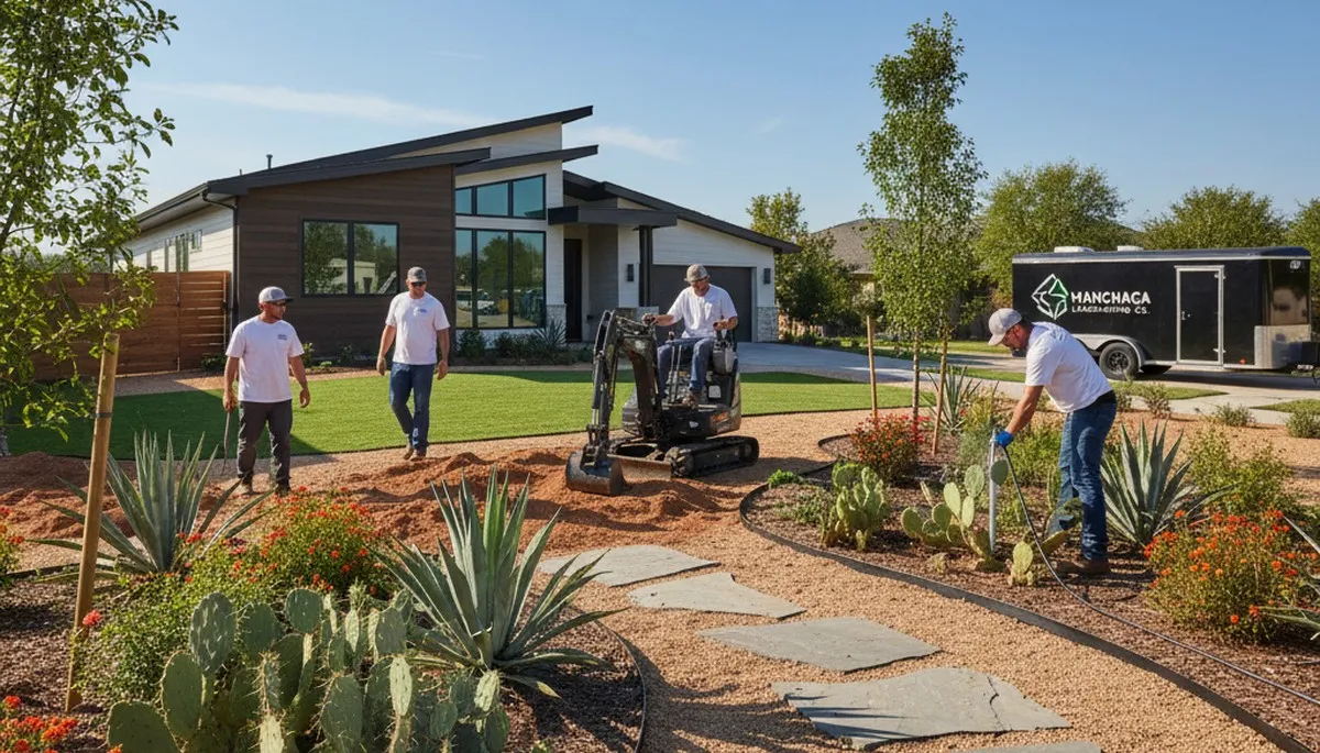 Landscaping crew in Austin, TX providing professional lawn and garden maintenance services