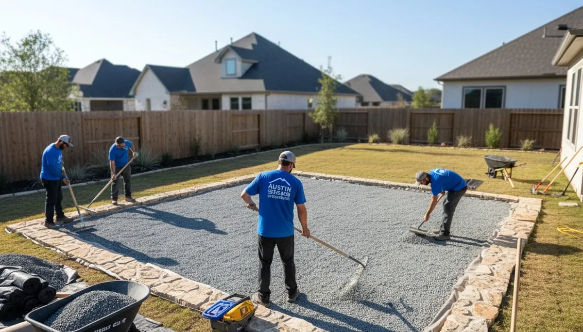 Professional shed foundation and base preparation by landscapers in Austin, TX